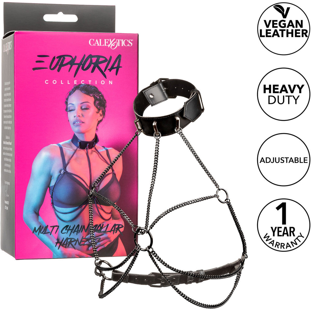 Euphoria Collection Multi Chain Collar Harness with Velvet Interior and Vegan Leather Exterior > Clothes > Womens Harnesses