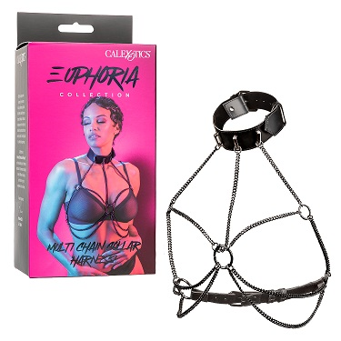 Euphoria Collection Multi Chain Collar Harness with Velvet Interior and Vegan Leather Exterior, Adjustable Size up to 15.25 Inch Collar and 37.5 Inch Underbust Default Title Womens Harnesses