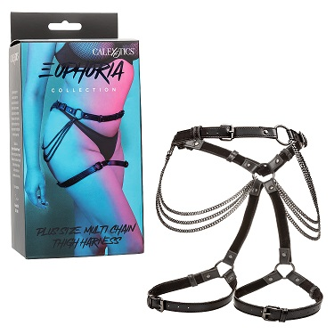 Euphoria Collection Plus Size Multi Chain Black Thigh Harness with Adjustable Straps and Vegan Leather Exterior Default Title Womens Harnesses