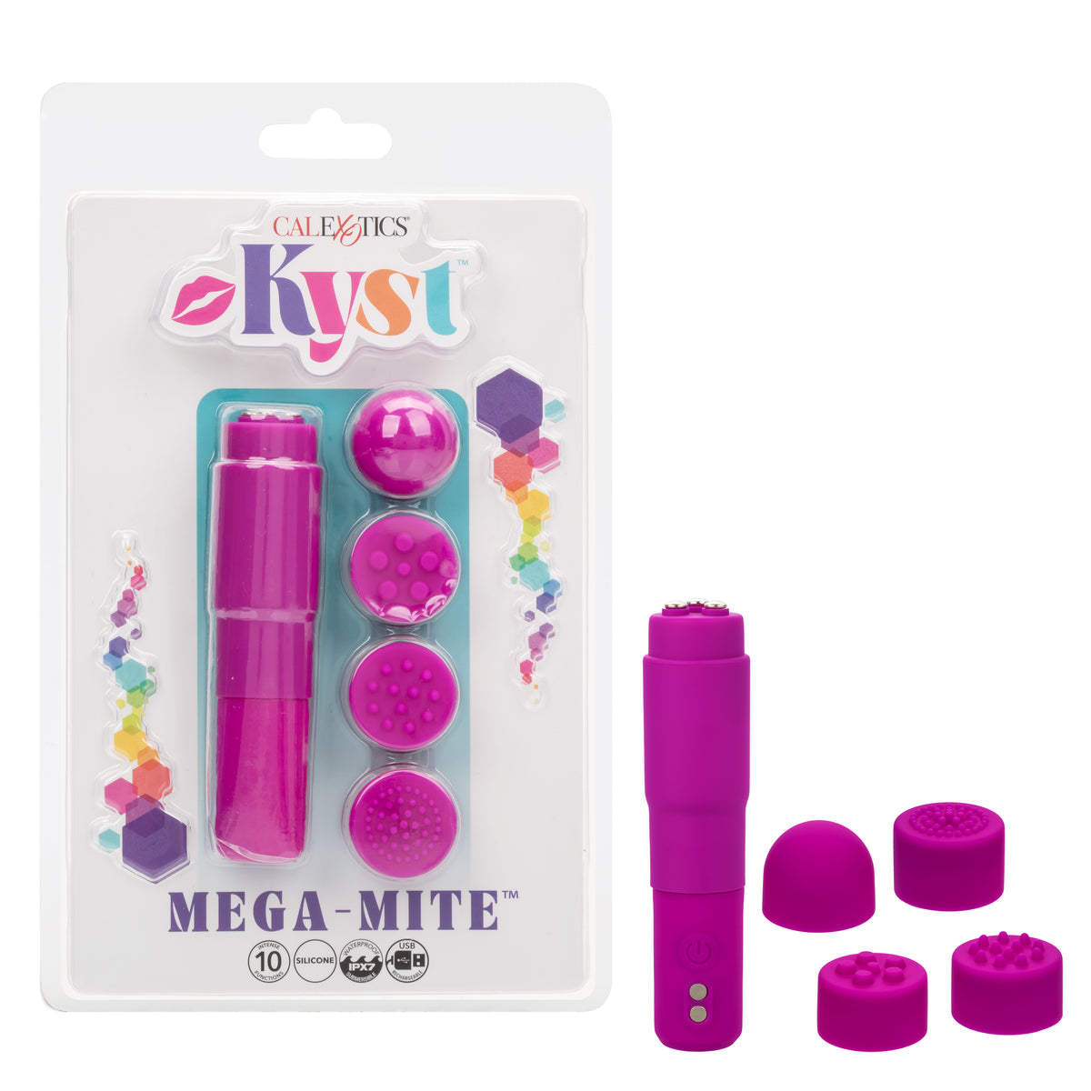 Kyst™ Mega-Mite™ Rechargeable Personal Stimulator with 4 Silicone Tips Pink Pink STIMULATORS