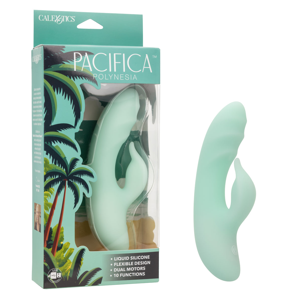 Pacifica Polynesia Dual Stimulator Liquid Silicone Flexible Design Mint Green Default Title VIBRATORS-RABBIT