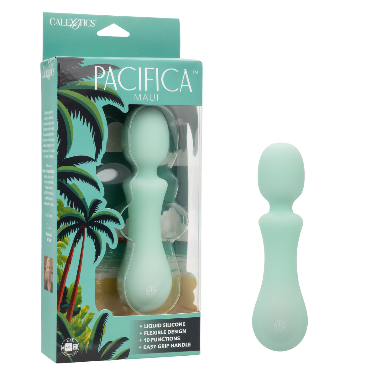 Pacifica Maui Liquid Silicone Flexible Massager with 10 Vibration Functions and Easy Grip Handle, Mint Green Default Title Vibrators