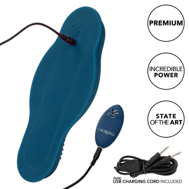 CalExotics Dual Rider Remote Control Bump and Grind Waterproof Silicone Massager with 12 Functions and Remote in Blue > Vibrators > Vibrating Pads