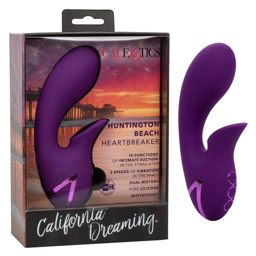 California Dreaming Huntington Beach Heartbreaker Purple Silicone Rechargeable Massager with Dual Motors and 10 Suction Functions Purple STIMULATORS