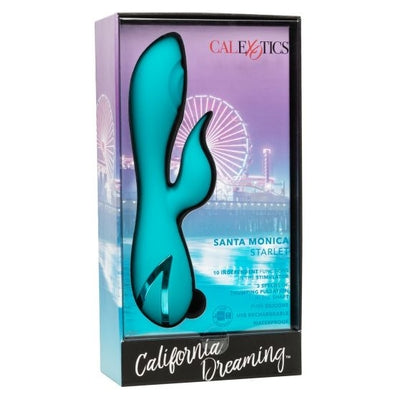 California Dreaming Santa Monica Starlet Teal Massager with 10 Vibration Functions and 3 Thumping Speeds, USB Rechargeable, Ergonomic G-Spot Design Blue VIBRATORS-RABBIT