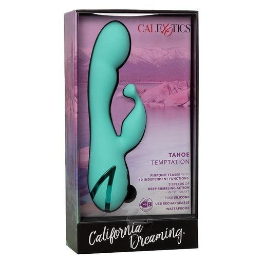 California Dreaming Tahoe Temptation Silicone Massager in Aqua Blue with Dual Vibration and Pinpoint Teaser Default Title VIBRATORS-RABBIT