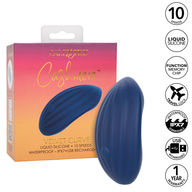 CalExotics Cashmere Velvet Curve Handheld Massager in Navy Blue with 10 Speeds, Liquid Silicone,= > Vibrators > Standard Vibrators