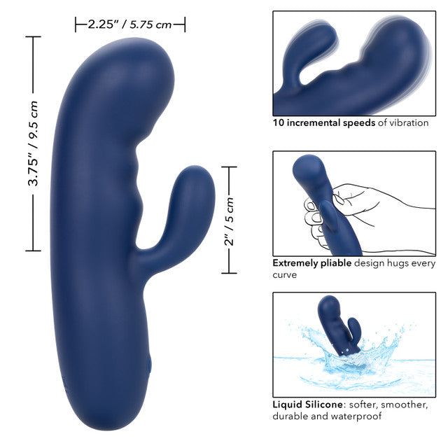 Cashmere Silk Duo Liquid Silicone Dual Motor Massager in Navy Blue with 10 Speeds and Rechargeable > Vibrators > Ladies > Rabbit