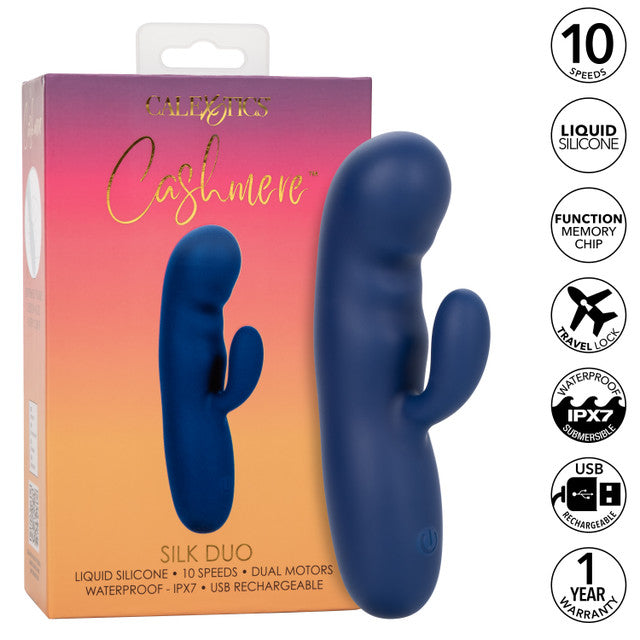 Cashmere Silk Duo Liquid Silicone Dual Motor Massager in Navy Blue with 10 Speeds and Rechargeable > Vibrators > Ladies > Rabbit