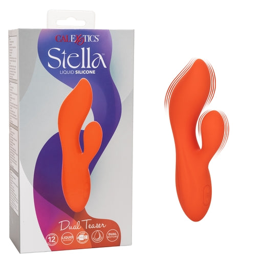 Stella Liquid Silicone Dual Teaser Vibrator in Orange with 12 Vibration Modes and Dual Motors Orange VIBRATORS-RABBIT