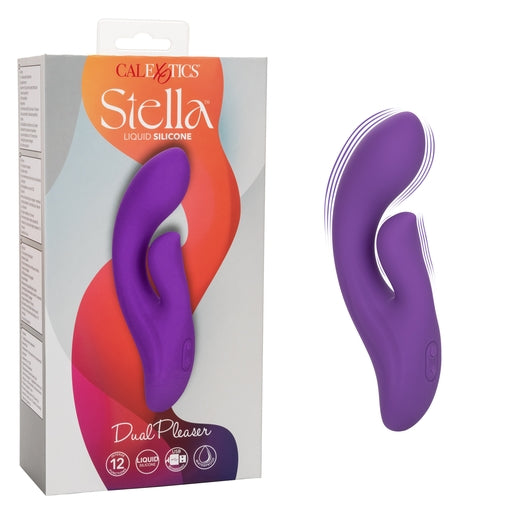 Stella Liquid Silicone Dual Pleaser Purple with 12 Vibration Functions and USB Rechargeable Purple VIBRATORS-RABBIT