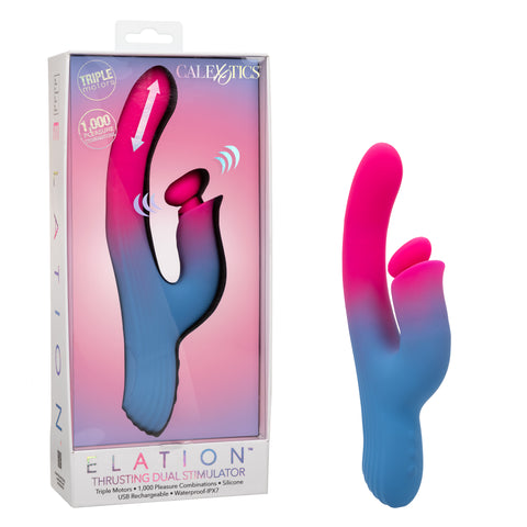Elation Thrusting Dual Stimulator Rabbit Style Vibrator Toy Multi VIBRATORS-RABBIT-MULTI