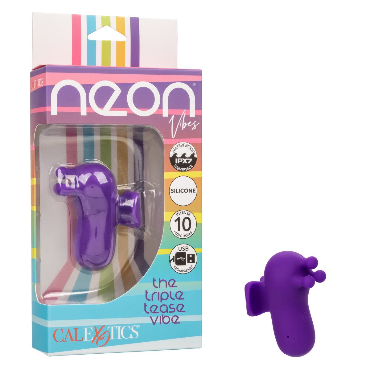 Neon Vibes The Triple Tease Vibe Handheld Massager Purple Finger Stimulator