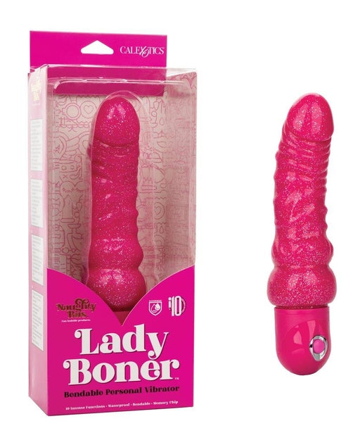 Naughty Bits Lady Boner Bendable Personal Vibrator Pink Glitter 10 Function Waterproof Pink Vibrators