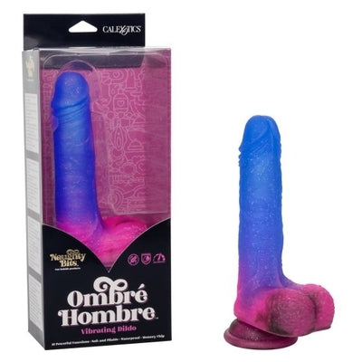 Naughty Bits Ombre Hombre Vibrating Dildo Blue to Pink Gradient with Glitter Finish and USB Rechargeable Multi Dongs Neutral