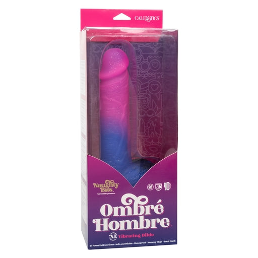Naughty Bits Ombré Hombre XL Vibrating Dildo in Pink and Blue with Glitter Finish Default Title DONGS Vibrating