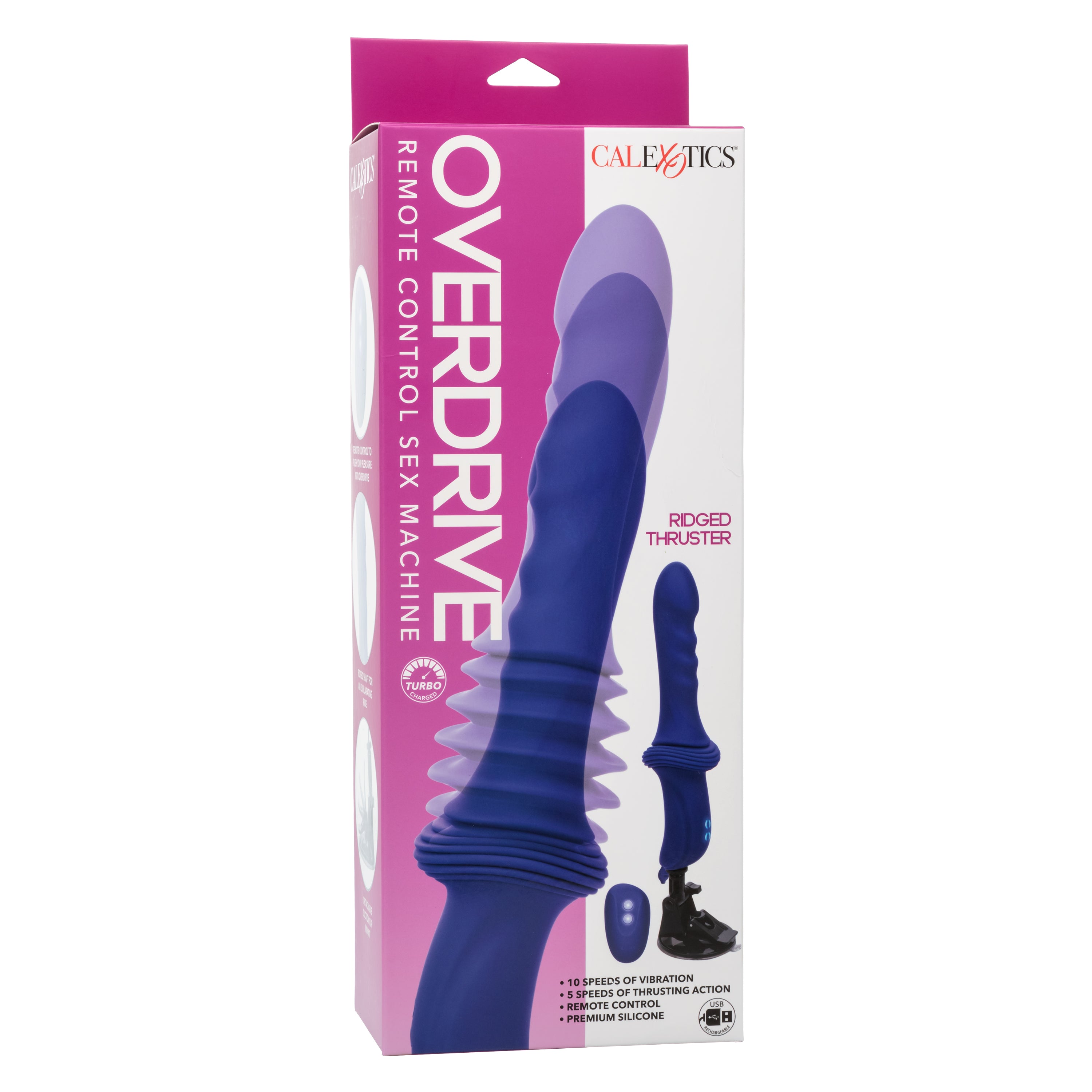 Overdrive Remote Control Sex Machine Ridged Thruster in Blue with 10 Speeds of Vibration and 5 Levels of Thrusting Action Default Title DONGS Thrusting