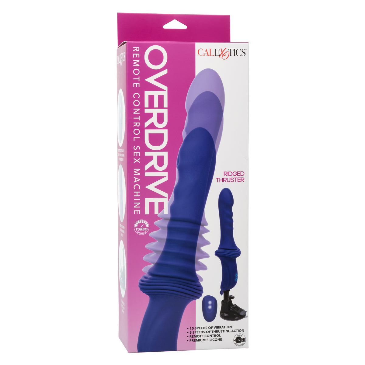Overdrive Remote Control Sex Machine Ridged Thruster in Blue with 10 Speeds of Vibration and 5 Levels of Thrusting Action Default Title DONGS Thrusting