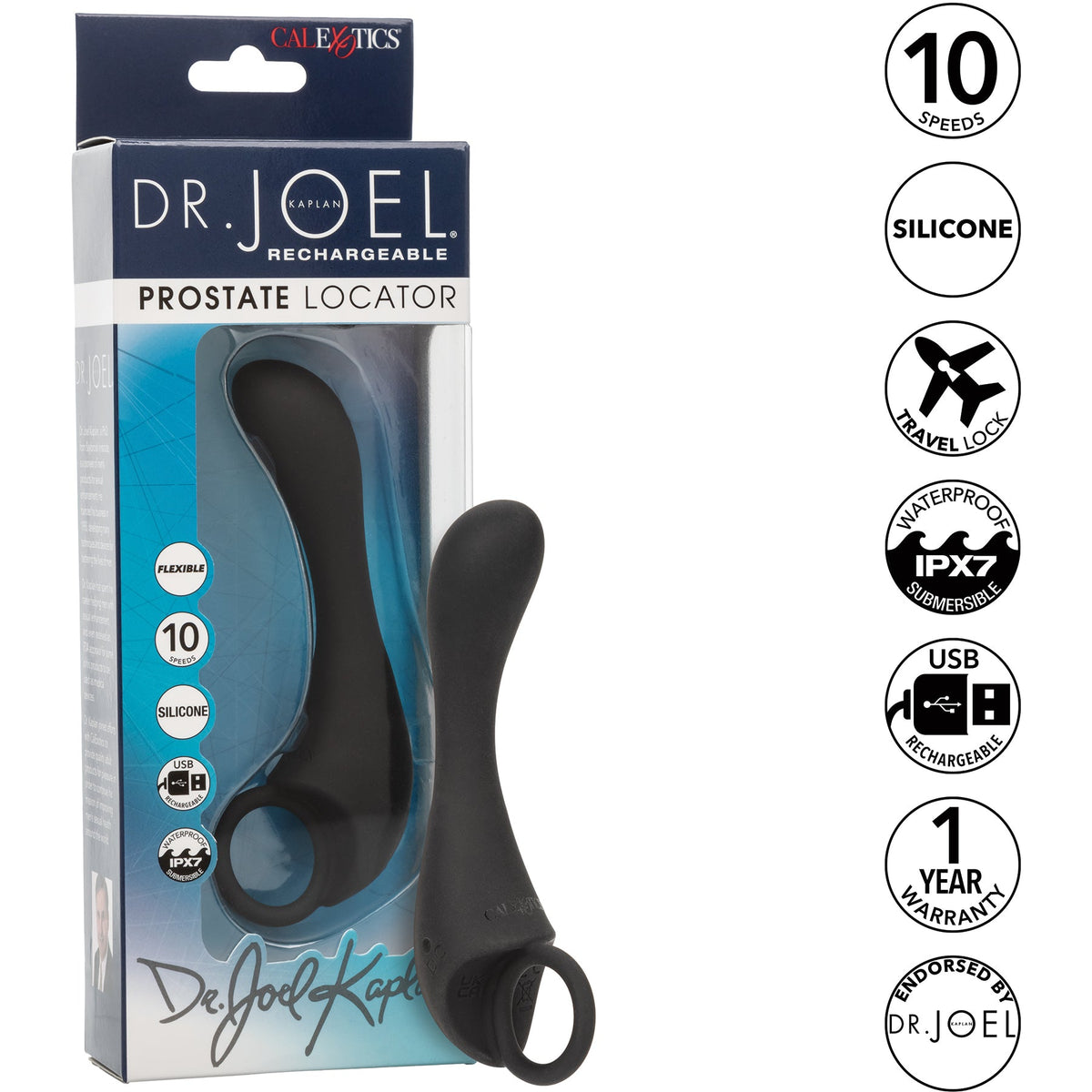 Dr. Joel Kaplan Prostate Locator Black Silicone with 10 Vibration Speeds and Charging > Anal Range > Prostate Plugs