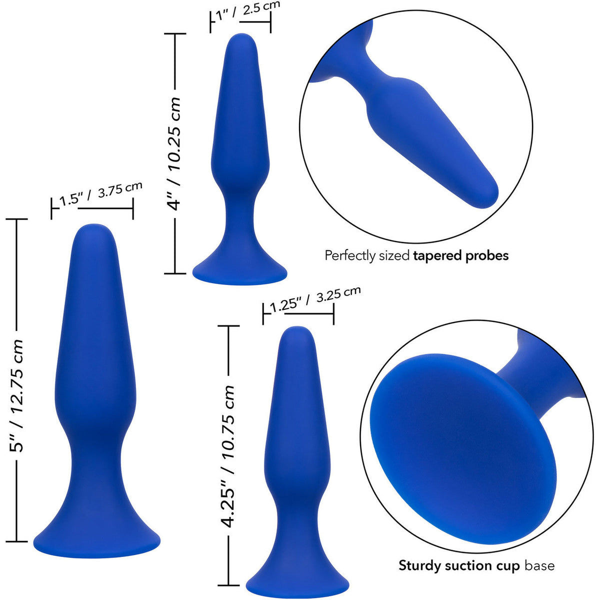 Admiral Anal Trainer Kit Set of 3 Premium Blue Silicone Probes with Graduated Sizes and Suction Cup Base > Anal Range > Butt Plug Kits