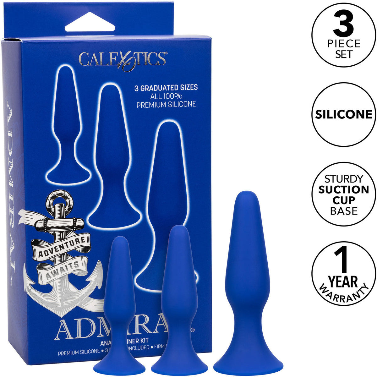 Admiral Anal Trainer Kit Set of 3 Premium Blue Silicone Probes with Graduated Sizes and Suction Cup Base > Anal Range > Butt Plug Kits