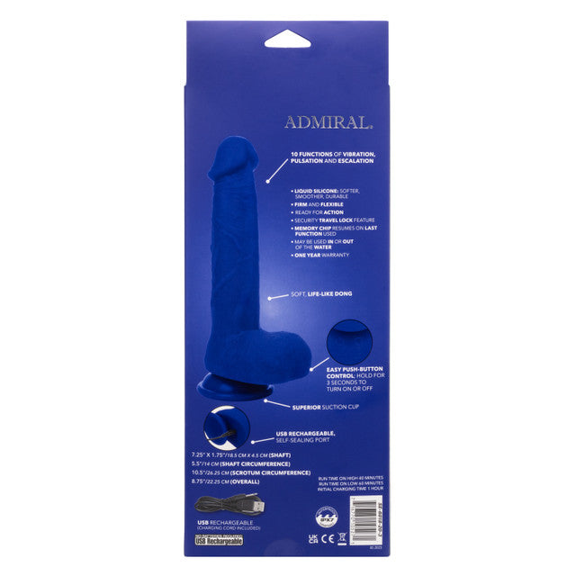 Admiral 8 Inch Vibrating Captain Blue Liquid Silicone Dong with Suction Cup and 10 Vibration Functions > Vibrators > Realistic Vibrators