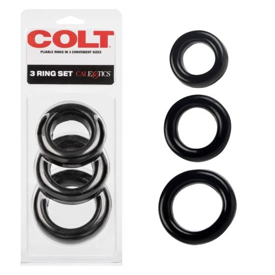 Colt 3 Ring Set for Enhanced Erection Stamina and Comfort Black Cockrings