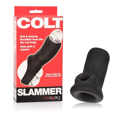 Colt Slammer Black PureSkin Penis Extender Sleeve with Supportive Scrotum Strap Black SLEEVES