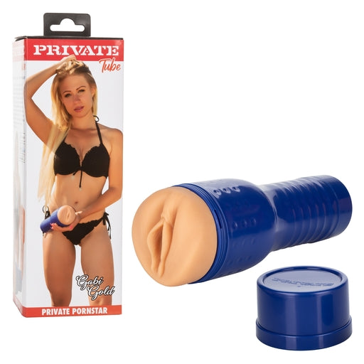 Private Tube Gabi Gold Pussy Masturbator with Real Skin Technology and Adjustable Suction 10.25 Inch Blue Default Title Strokers - Celebrity