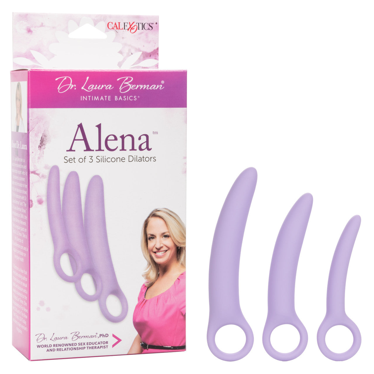 Dr. Laura Berman Alena Set of 3 Lavender Silicone Dilators with Finger Loop – Small 3” x 0.5”, Medium 3.5” x 0.75”, Large 4.25” x 0.75” Purple Kegel & Pelvic Exercisers