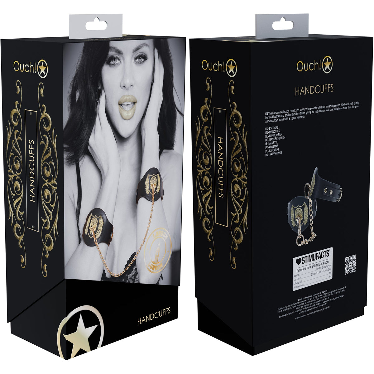 Ouch London Collection Handcuffs with Black PU Leather and Iridescent Hardware > Bondage Gear > Restraints