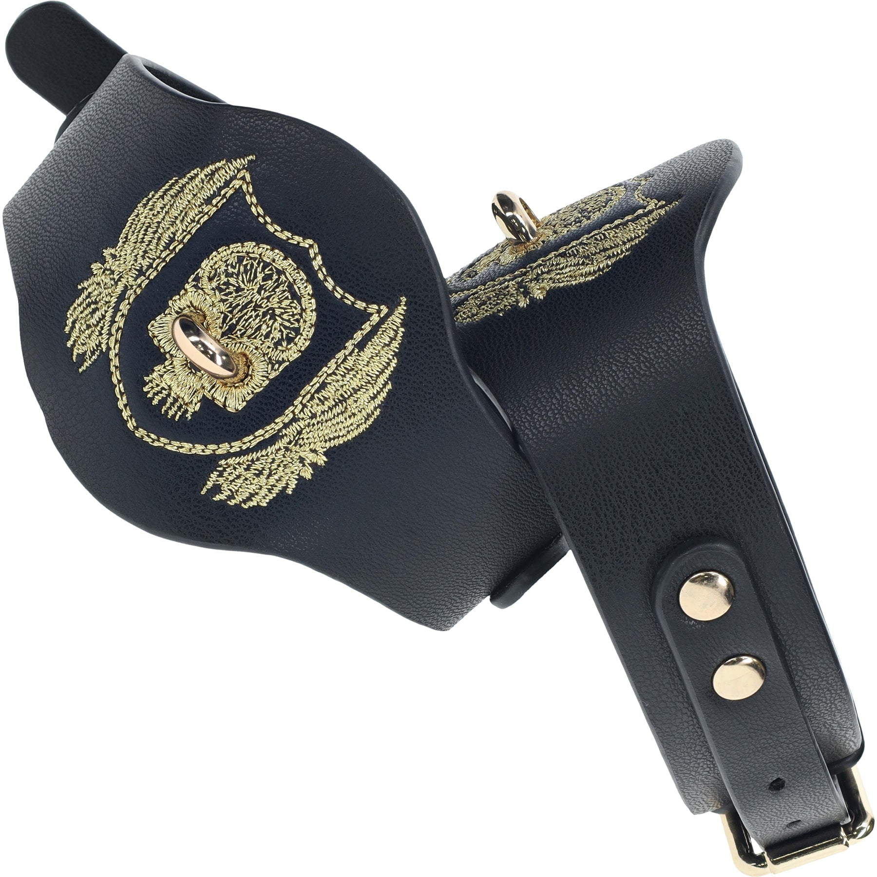 Ouch London Collection Leg Cuffs Black PU Leather with Iridescent Gold Chain Secondary image