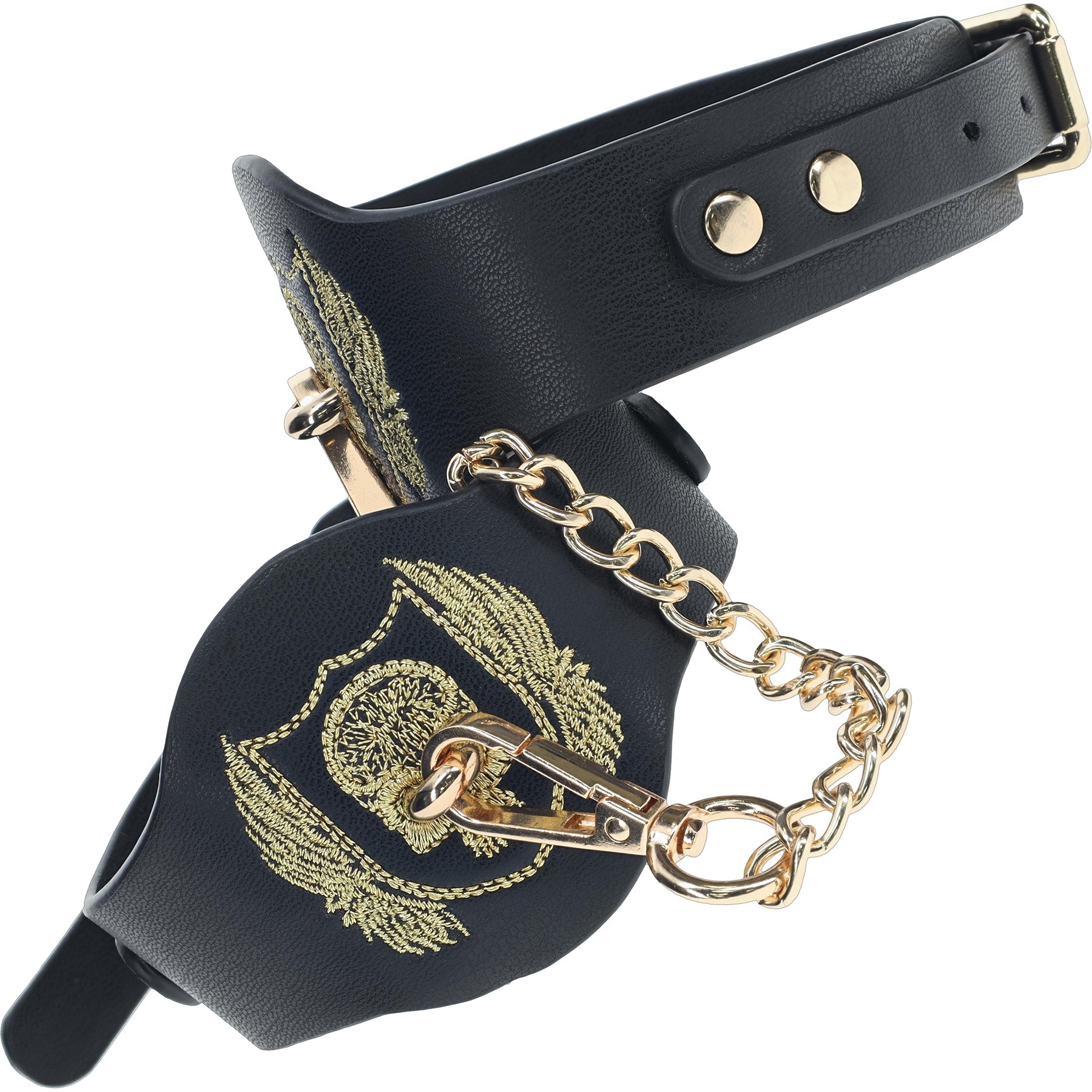 Ouch London Collection Leg Cuffs Black PU Leather with Iridescent Gold Chain > Bondage Gear > Restraints Main image