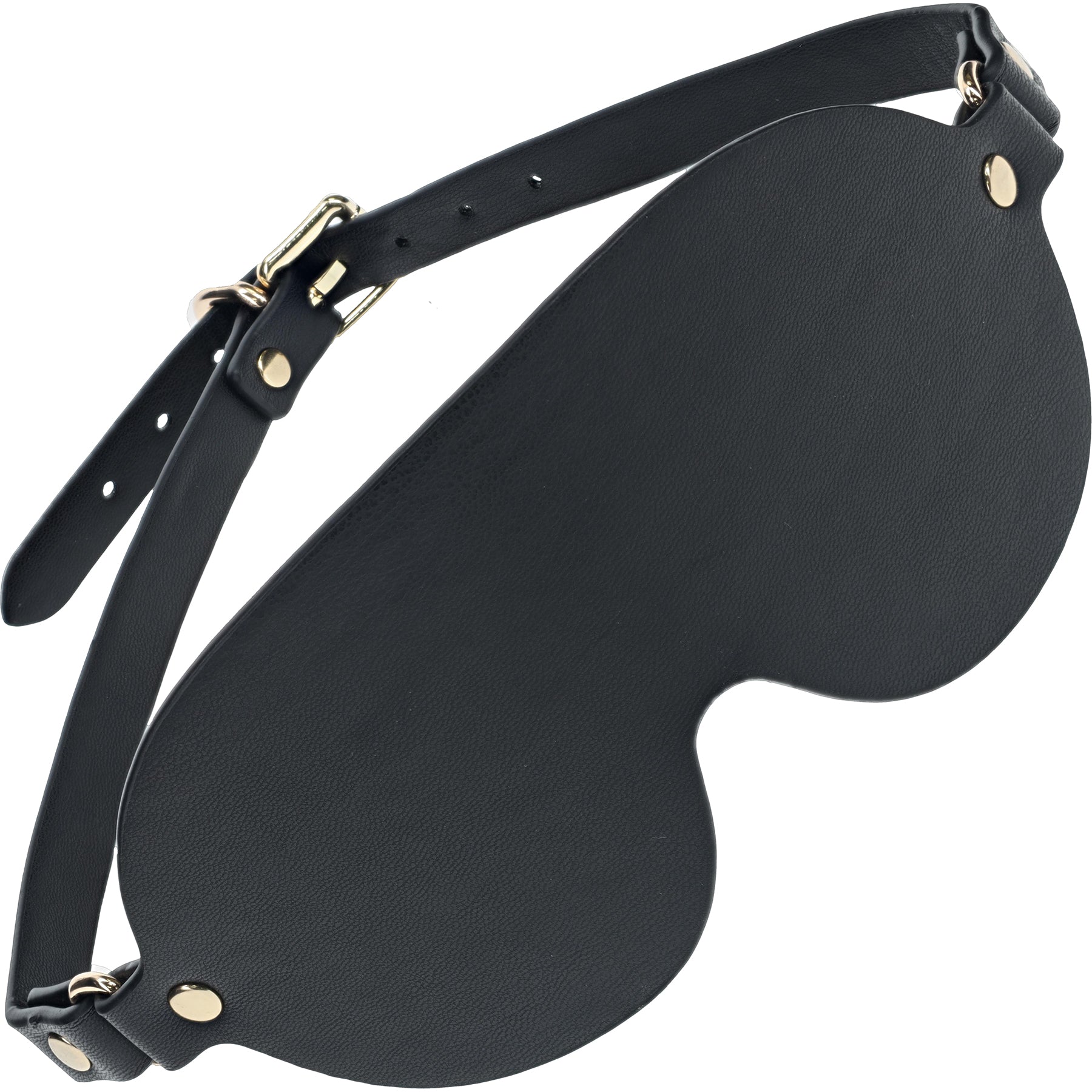 Ouch London Collection Blindfold Black PU Leather with Gold Accent Hardware Secondary image
