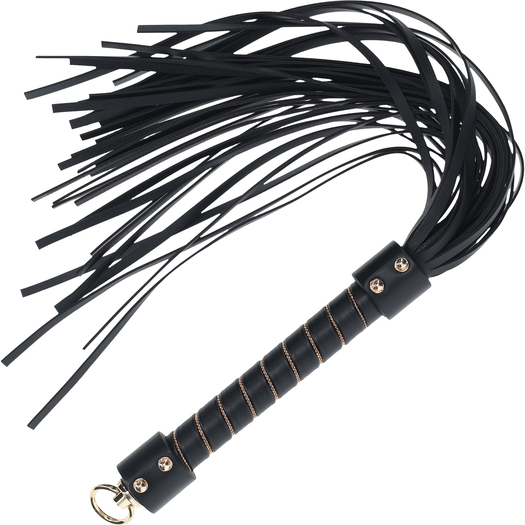Ouch London Collection Flogger Black PU Leather Whip with Gold Accent Hardware Secondary image