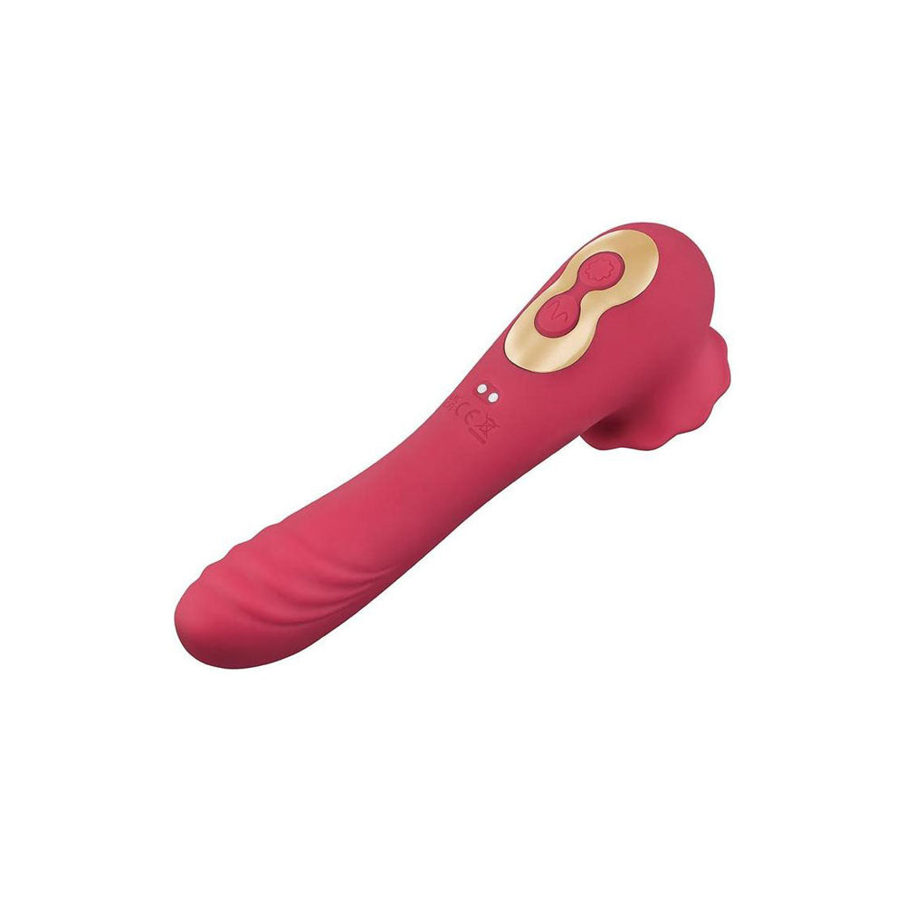 Secret Kisses Rosegasm Rose Quake – Waterproof USB Rechargeable Dual Ended Tapping Vibrator 18.8 cm Rose Stimulators