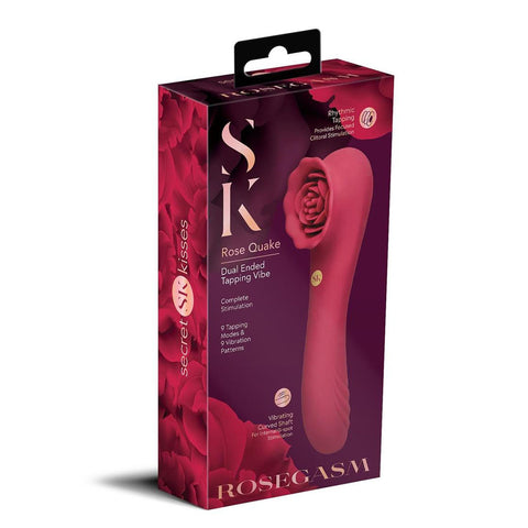 Secret Kisses Rosegasm Rose Quake – Waterproof USB Rechargeable Dual Ended Tapping Vibrator 18.8 cm Rose Stimulators