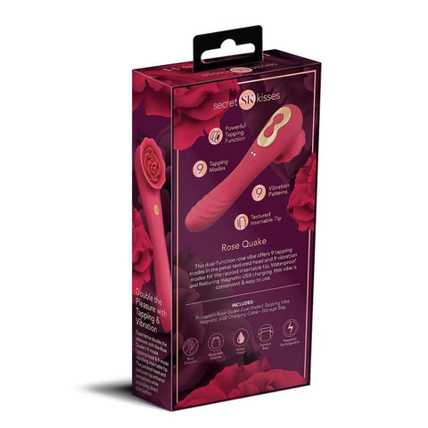 Secret Kisses Rosegasm Rose Quake – Waterproof USB Rechargeable Dual Ended Tapping Vibrator 18.8 cm Rose Stimulators