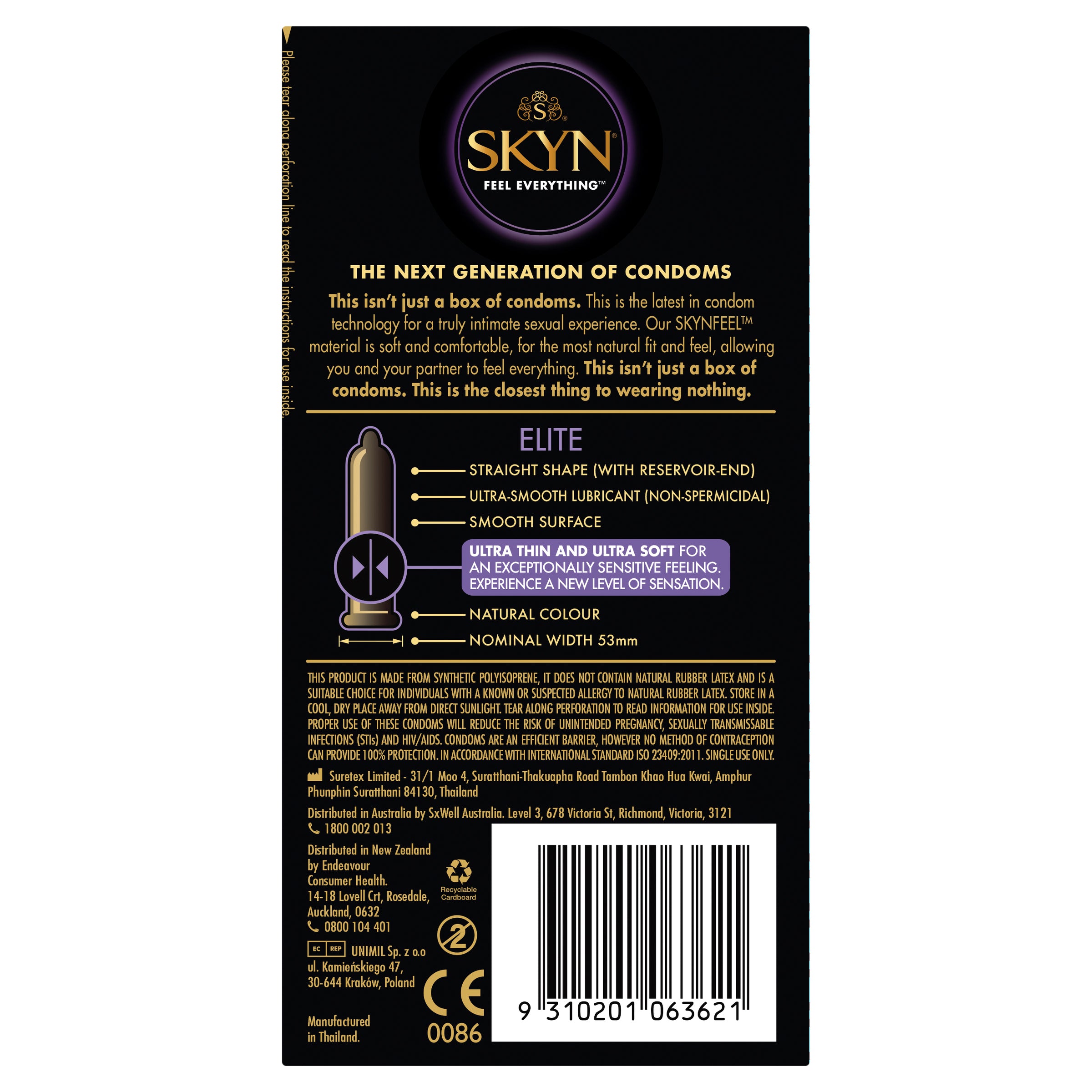Skyn Elite Ultra Thin Non-Latex Condom – Ultra Soft Natural Feeling 6. Pack > Essentials > Condoms