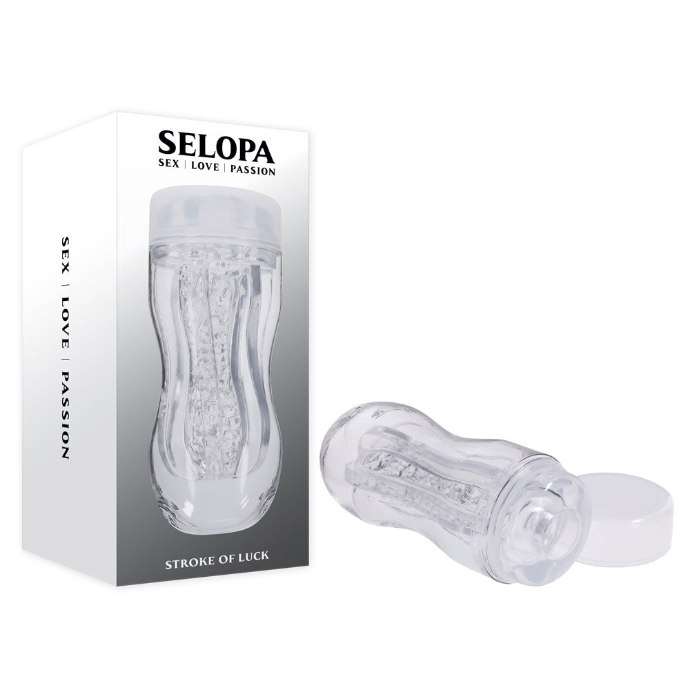 Selopa Stroke of Luck Stroker with Vibrating C-Ring for Enhanced Pleasure Clear MASTURBATORS
