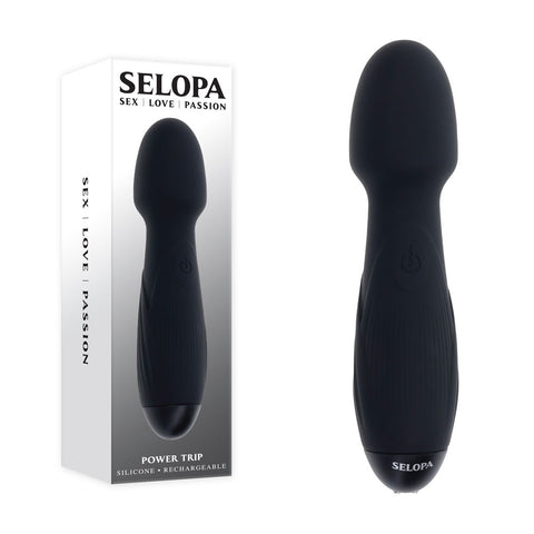 Selopa Power Trip Silicone Wand 18.8 cm Vibrating Toy Black Electric Massager