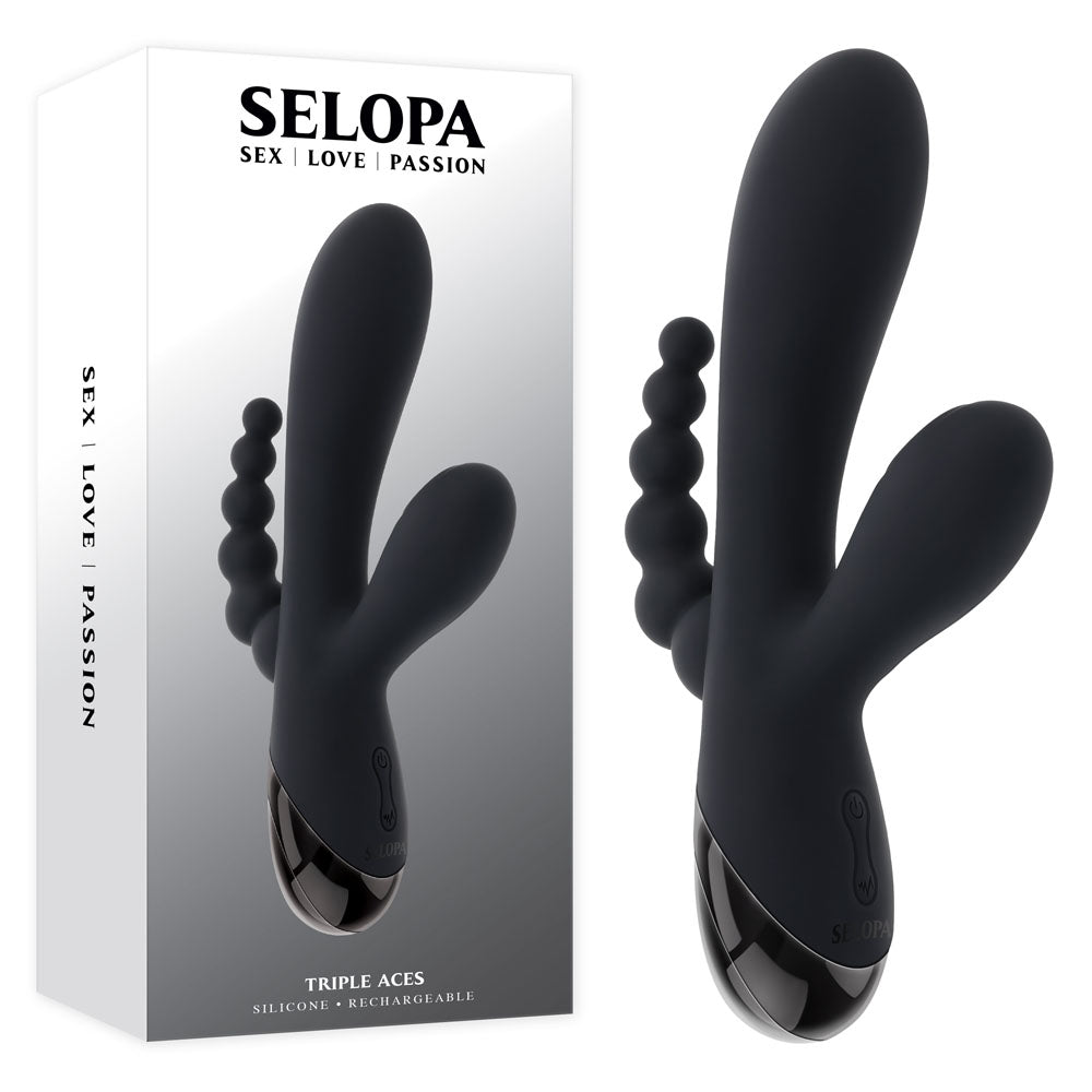 Selopa Triple Aces – USB Rechargeable Triple Stimulator Vibrator 19.7 cm Black VIBRATORS-RABBIT-MULTI