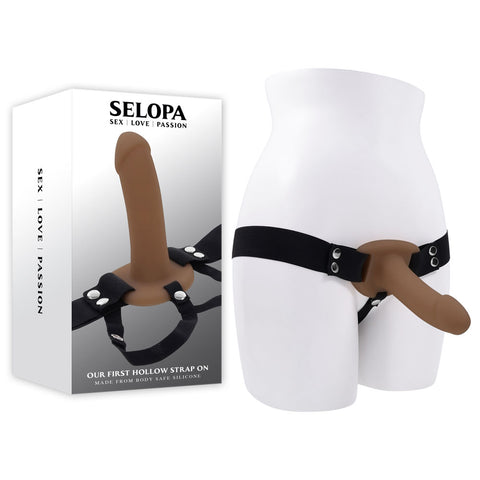 Selopa Our First Hollow Strap On 16.3 cm Dark Hollow Strap On for Beginners Brown Dildos & Dongs