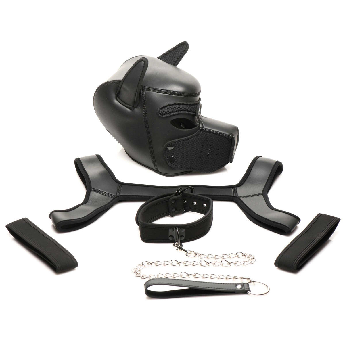 Master Series Full Pup Arsenal Set Black Neoprene Puppy Hood Chest Harness Collar Leash and Arm Bands > Sex Toys > Animal Play