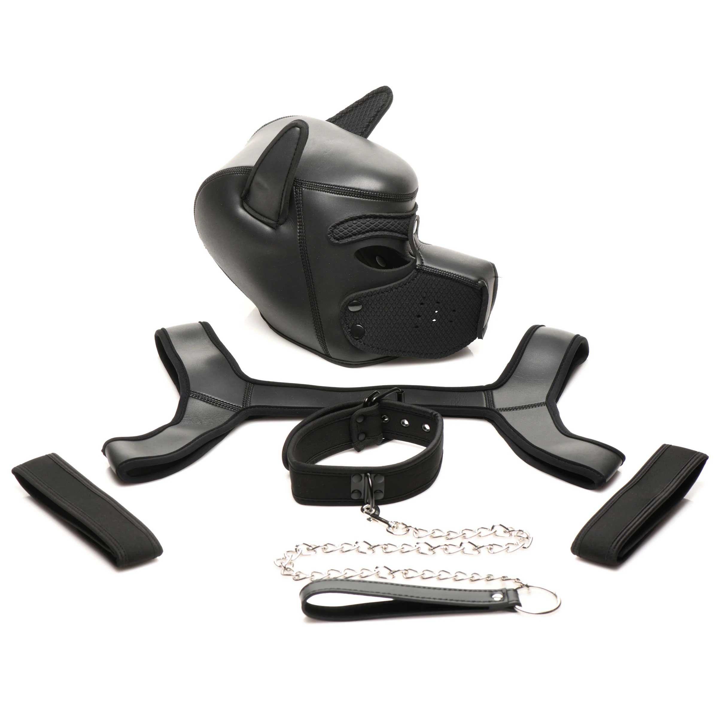 Master Series Full Pup Arsenal Set Black Neoprene Puppy Hood Chest Harness Collar Leash and Arm Bands > Sex Toys > Animal Play