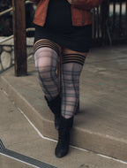 Kixies Lori Tan and Black Plaid Thigh-High Stockings > Clothes > Hosiery > Stockings