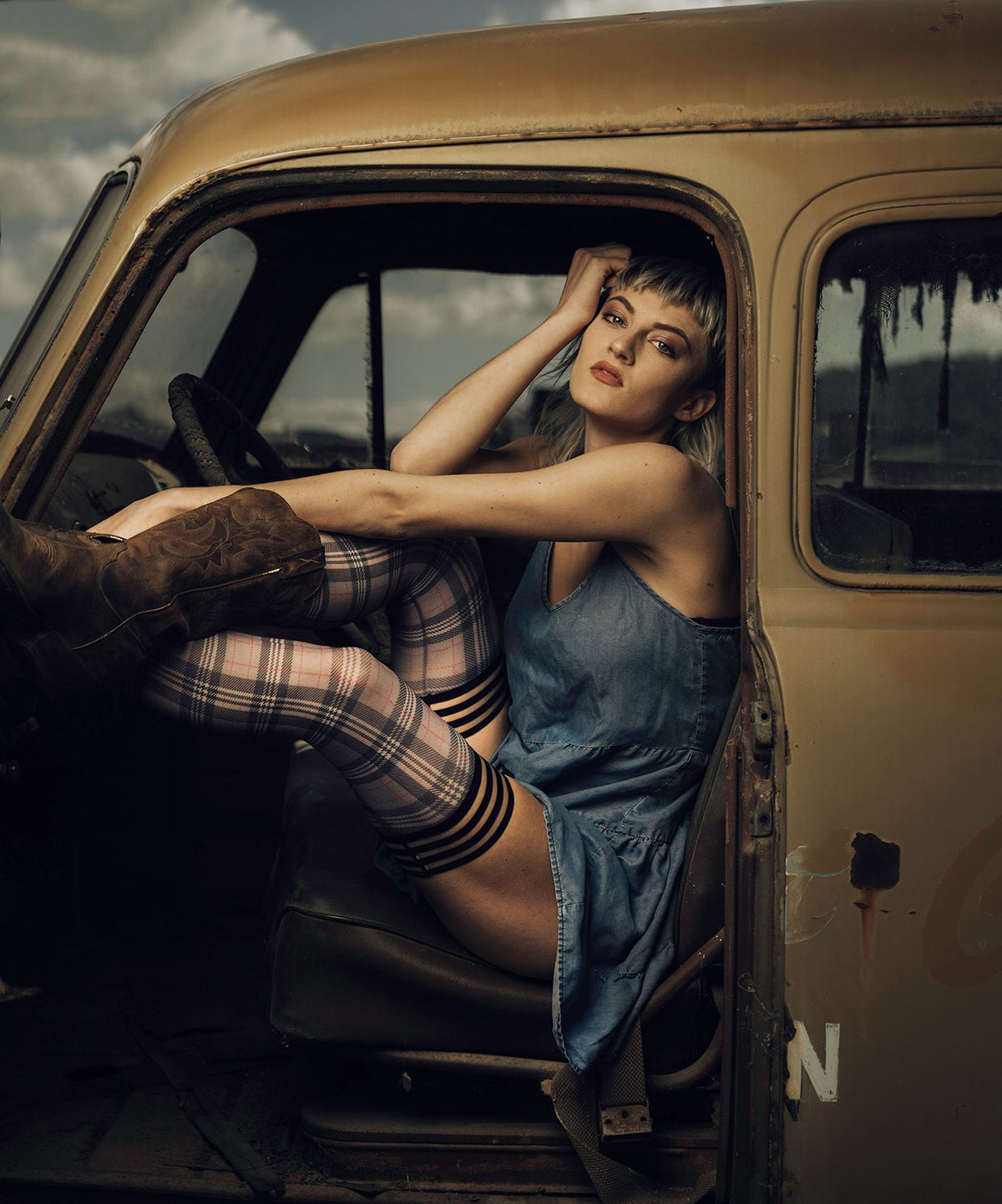 Kixies Lori Tan and Black Plaid Thigh-High Stockings > Clothes > Hosiery > Stockings