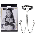 Sex & Mischief Amor Adjustable Collar with Nipple Clamps – Erotic Clothing Accessory > Sex Toys > Nipple Clips