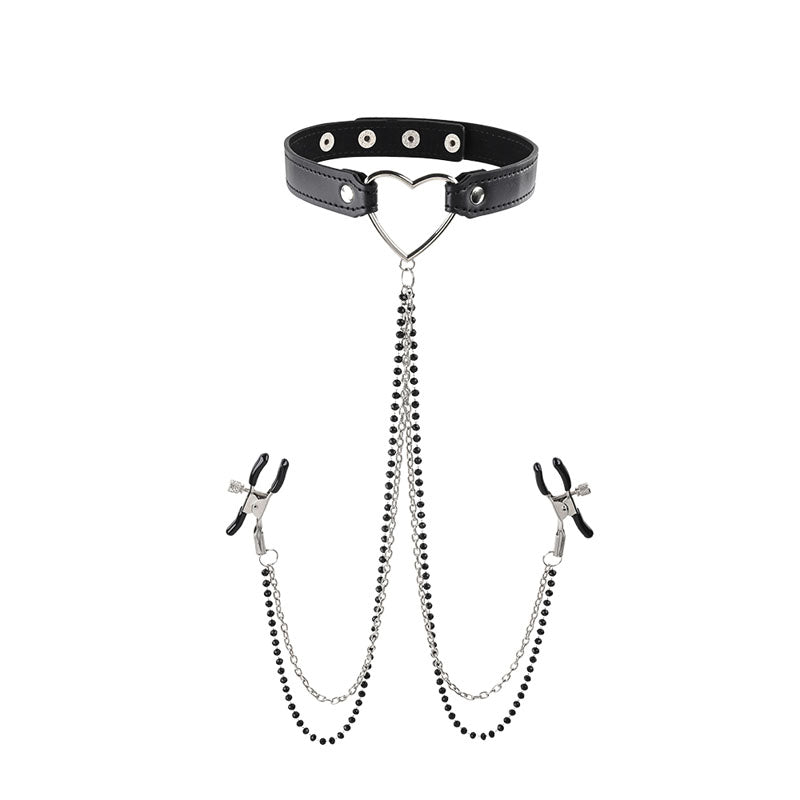 Sex & Mischief Amor Adjustable Collar with Nipple Clamps – Erotic Clothing Accessory > Sex Toys > Nipple Clips