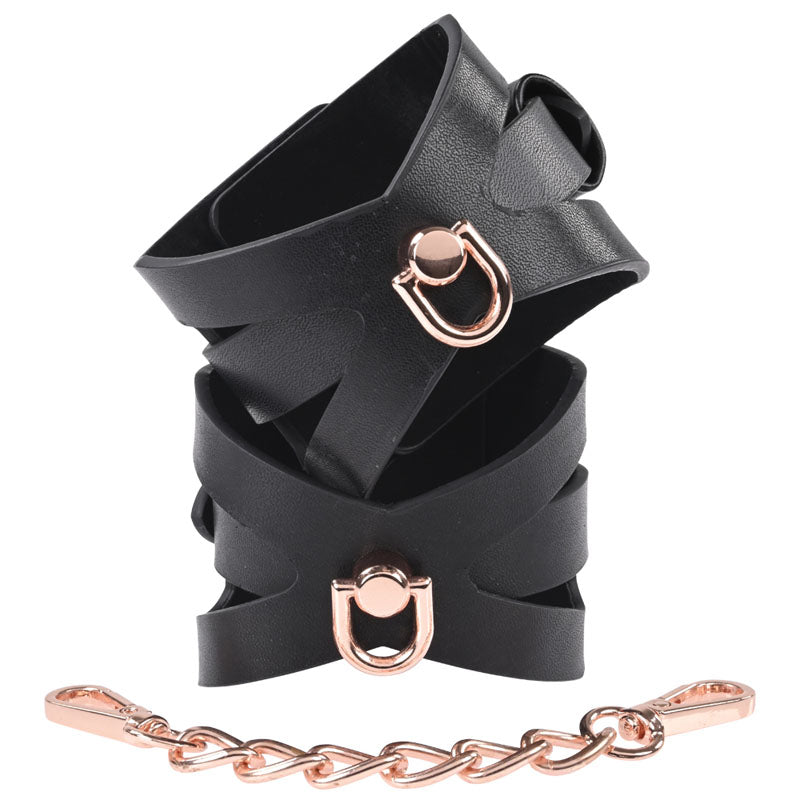Sex & Mischief Brat Handcuffs – Faux Leather Corset Cutout > Bondage Gear > Handcuffs